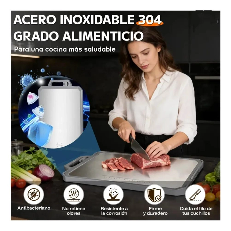 TABLA PARA CORTAR Y PICAR REVERSIBLE DE ACERO INOXIDABLE 304 - 3