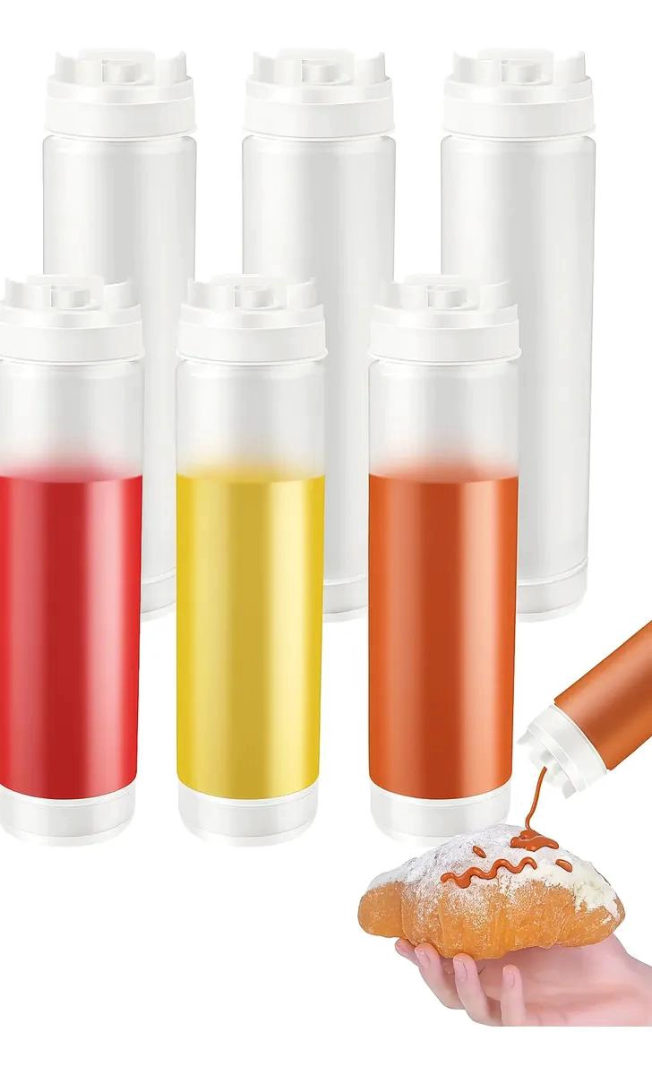 SET DE 6 DISPENSADORES PLASTICOS PARA SALSA DE 600 ML CADA UNO - 1