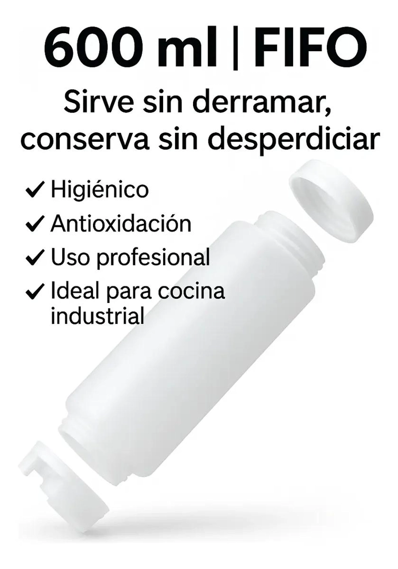 SET DE 6 DISPENSADORES PLASTICOS PARA SALSA DE 600 ML CADA UNO - 2