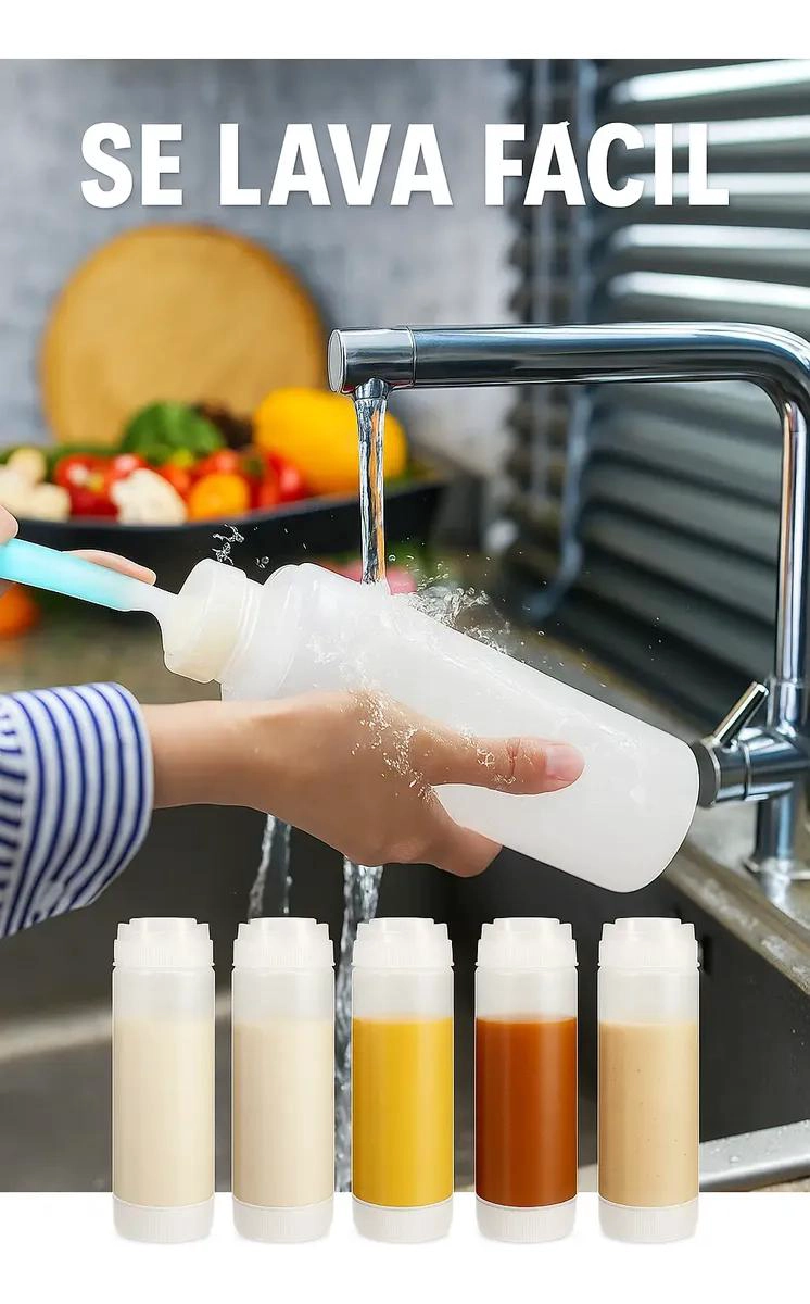 SET DE 6 DISPENSADORES PLASTICOS PARA SALSA DE 600 ML CADA UNO - 5
