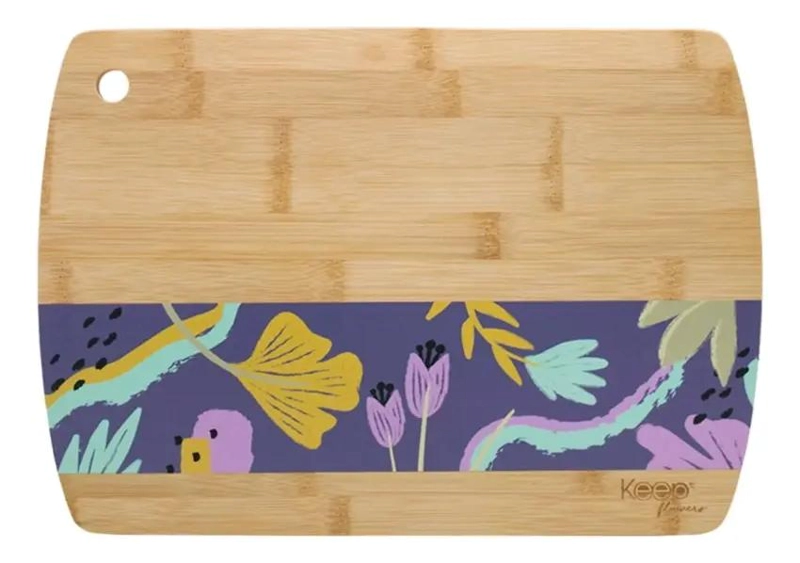 TABLA DE CORTAR DE BAMBU CON DISEÑO FLORAL PARA COCINA 23X33 CM - 1