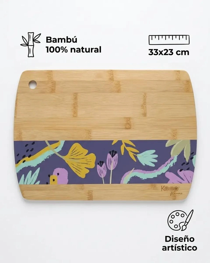TABLA DE CORTAR DE BAMBU CON DISEÑO FLORAL PARA COCINA 23X33 CM - 4