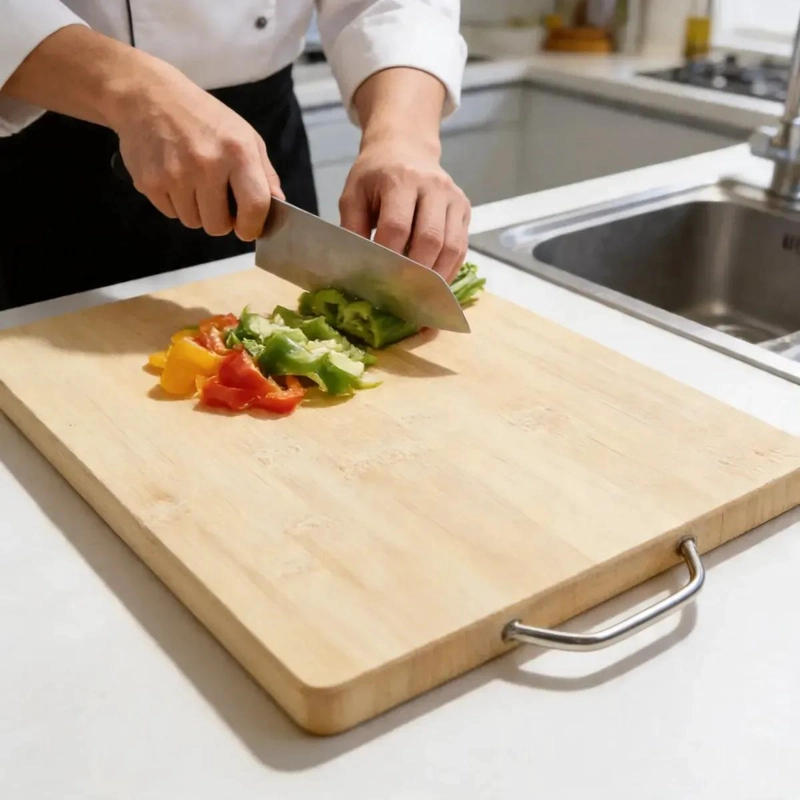SET DE 3 TABLAS DE PICAR DE BAMBU CON MANGO METALICO 22X32 CM - 3