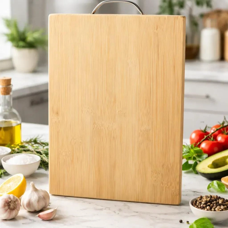 SET DE 3 TABLAS DE PICAR DE BAMBU CON MANGO METALICO 22X32 CM - 4