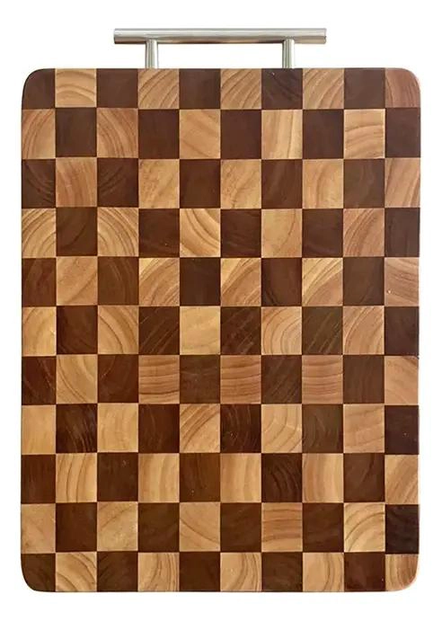 TABLA DE CORTAR DE MADERA MACIZA CON DISEÑO A CUADROS 40X28 CM - 1