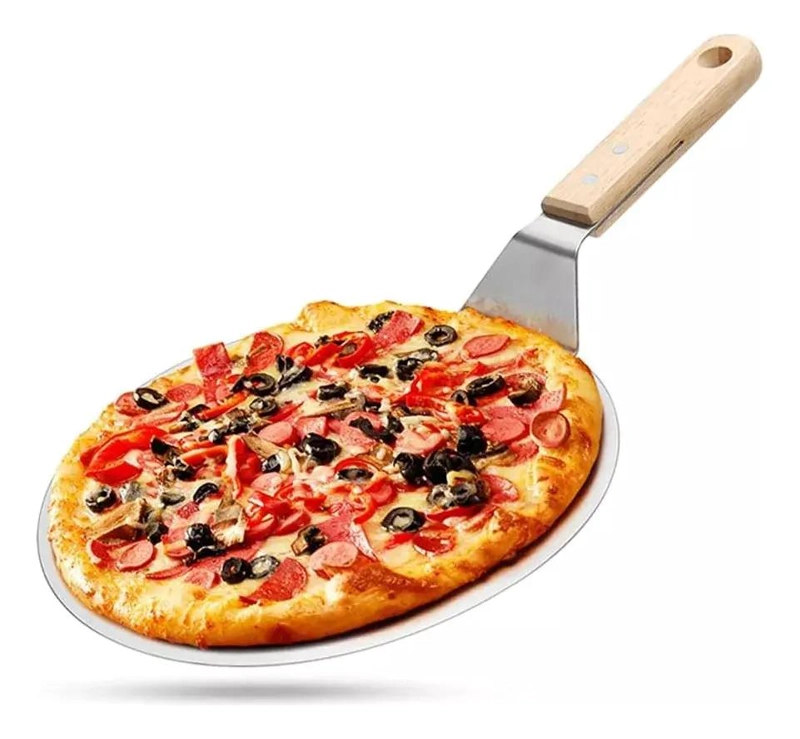 PALA REDONDA PARA PIZZA DE 25.5 CM CON MANGO DE MADERA Y ACERO INOXIDABLE - 1