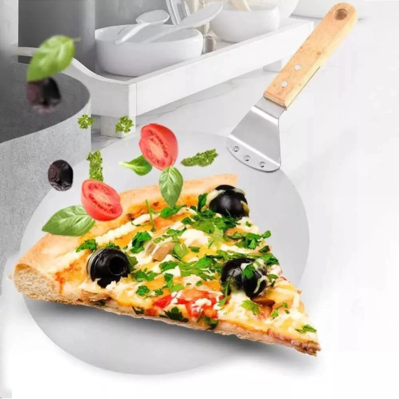 PALA REDONDA PARA PIZZA DE 25.5 CM CON MANGO DE MADERA Y ACERO INOXIDABLE - 3