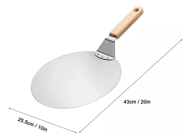 PALA REDONDA PARA PIZZA DE 25.5 CM CON MANGO DE MADERA Y ACERO INOXIDABLE - 4