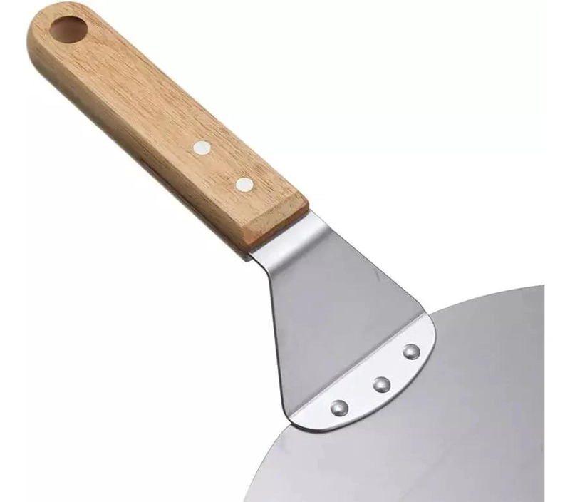 PALA REDONDA PARA PIZZA DE 25.5 CM CON MANGO DE MADERA Y ACERO INOXIDABLE - 5