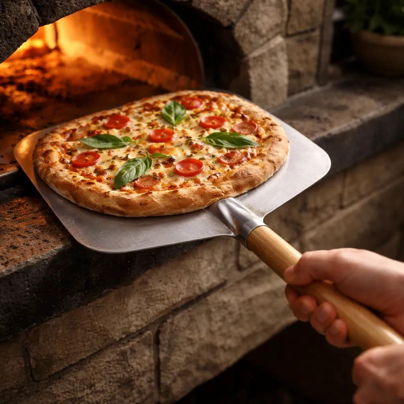 ESPATULA PARA PIZZA DE ALUMINIO DE 30 CM CON DISEÑO CUADRADO - 3