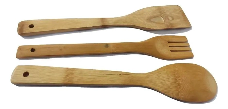SET DE 3 UTENSILIOS DE COCINA EN MADERA DE BAMBU NATURAL - 1