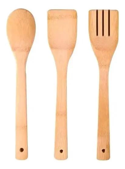 SET DE 3 UTENSILIOS DE COCINA EN MADERA DE BAMBU NATURAL - 2
