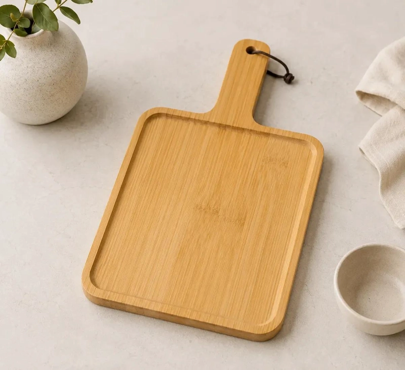 TABLA PARA SERVIR PIZZA DE BAMBU CON ASA 33X23 CM - 1