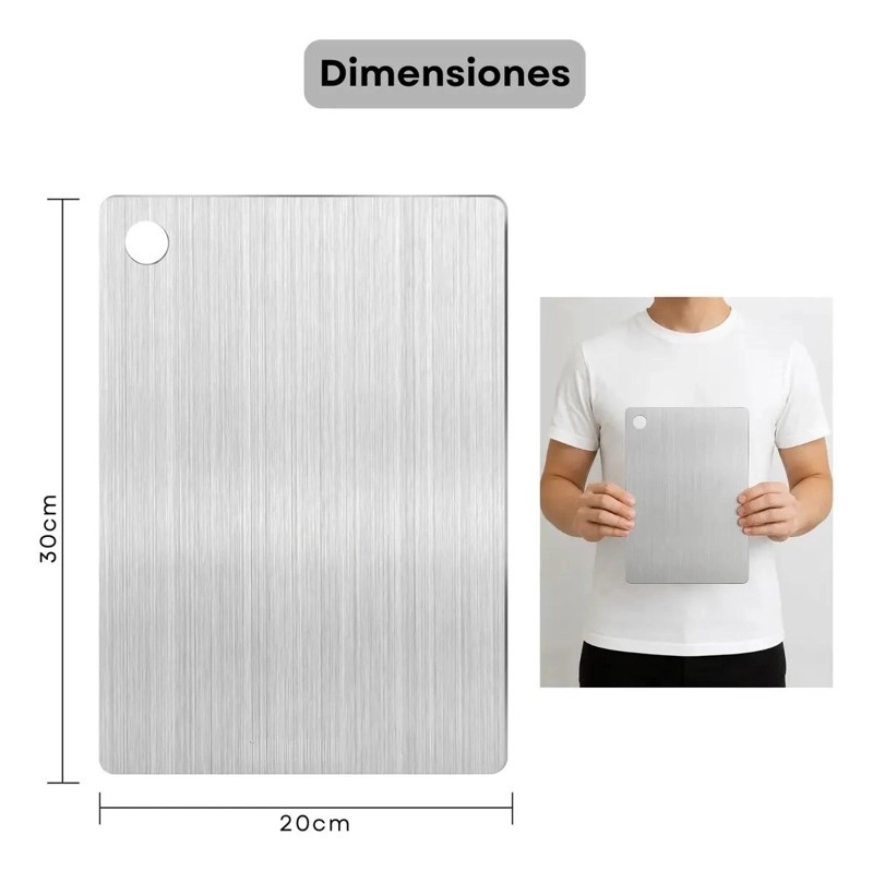 TABLA PARA PICAR Y CORTAR ALIMENTOS DE ACERO INOXIDABLE 30X20 CM - 2