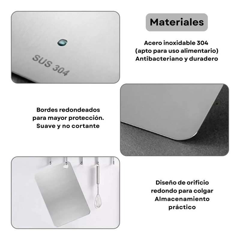 TABLA PARA PICAR Y CORTAR ALIMENTOS DE ACERO INOXIDABLE 30X20 CM - 3