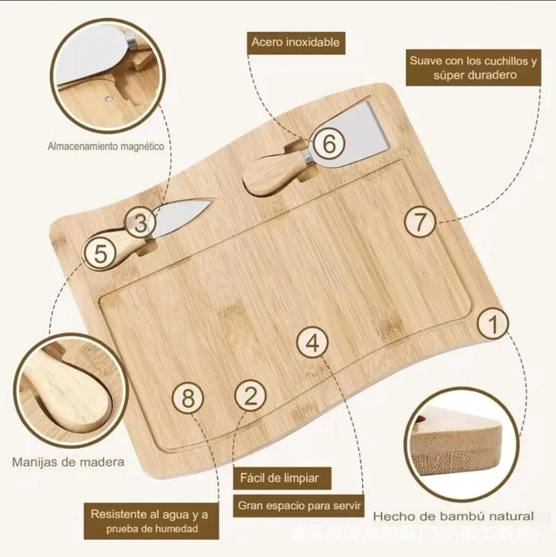JUEGO COMPLETO DE TABLA DE MADERA PARA PICADILLO CON ACCESORIOS - 3