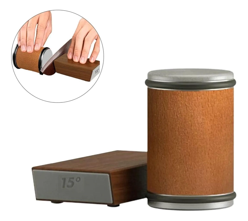 KIT AFILADOR MANUAL ROBUSTO CON MANGO DE MADERA Y CAUCHO PARA COCINA - 1