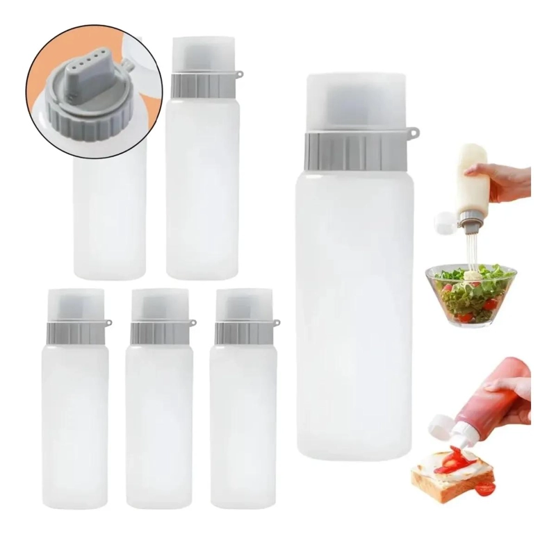 SET DE 6 DISPENSADORES PARA SALSA CREMA CON BOTELLA GRADUADA DE 175 ML - 1