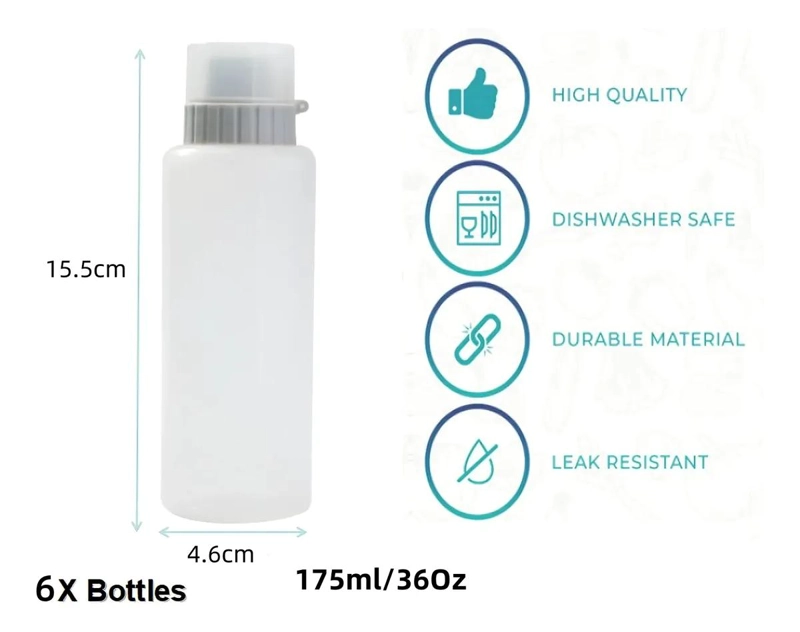 SET DE 6 DISPENSADORES PARA SALSA CREMA CON BOTELLA GRADUADA DE 175 ML - 2