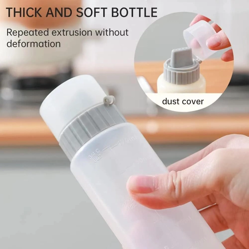SET DE 6 DISPENSADORES PARA SALSA CREMA CON BOTELLA GRADUADA DE 175 ML - 4