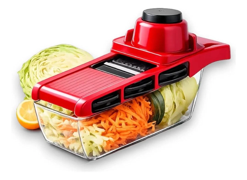 MANDOLINA REBANADORA ROJA PARA MESA CON MULTIPLES FUNCIONES DE RALLADO - 1