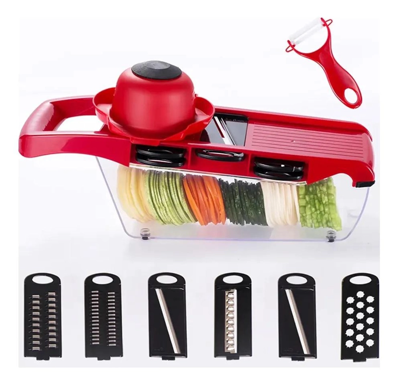MANDOLINA REBANADORA ROJA PARA MESA CON MULTIPLES FUNCIONES DE RALLADO - 5