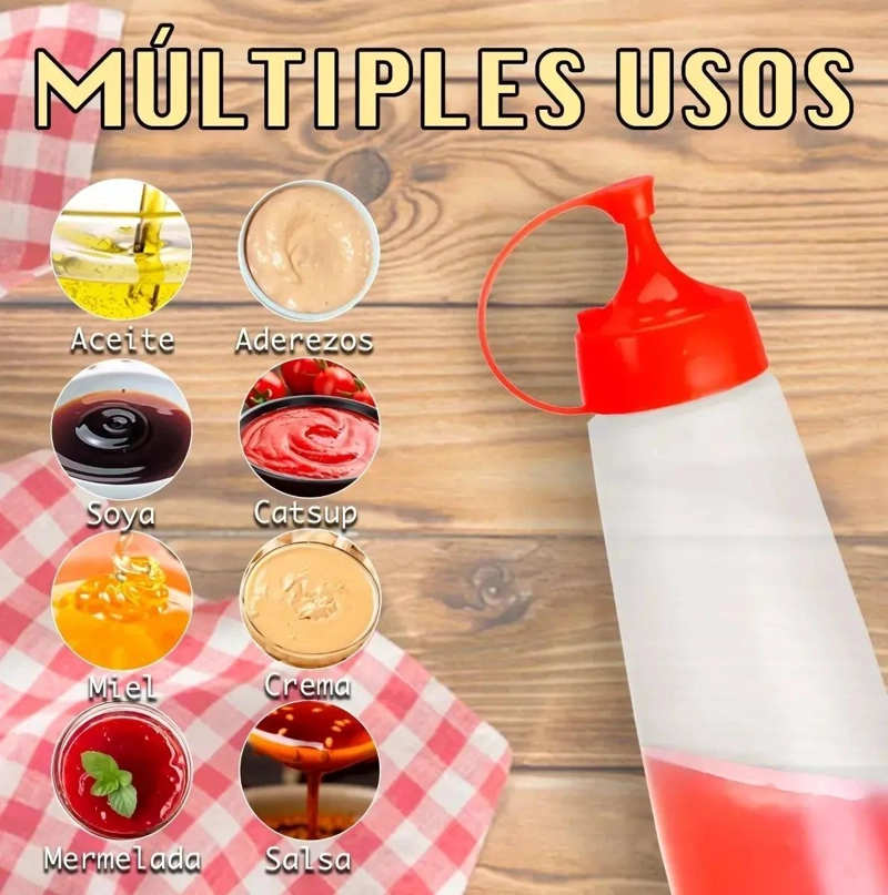 DISPENSADOR PEQUEÑO PARA SALSA CON BOTELLA TRANSPARENTE DE 180 ML - 3