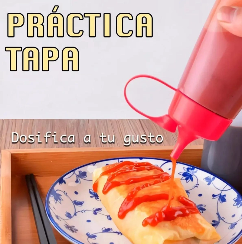 DISPENSADOR PEQUEÑO PARA SALSA CON BOTELLA TRANSPARENTE DE 180 ML - 4