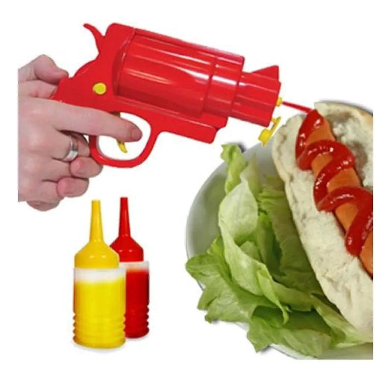 DISPENSADOR MANUAL PARA KETCHUP Y MOSTAZA CON DISEÑO DE PISTOLA - 1