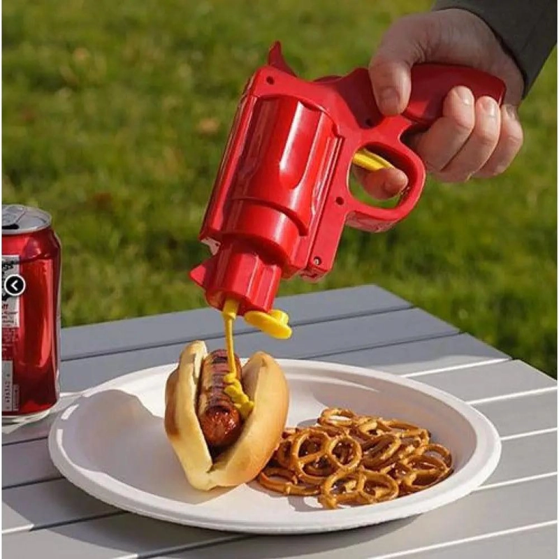 DISPENSADOR MANUAL PARA KETCHUP Y MOSTAZA CON DISEÑO DE PISTOLA - 2