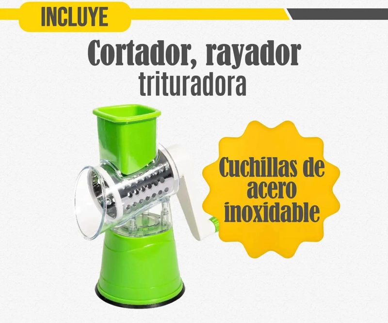 RALLADOR CORTADOR Y PICADOR MANUAL PARA VERDURAS Y QUESOS 3 EN 1 - 4