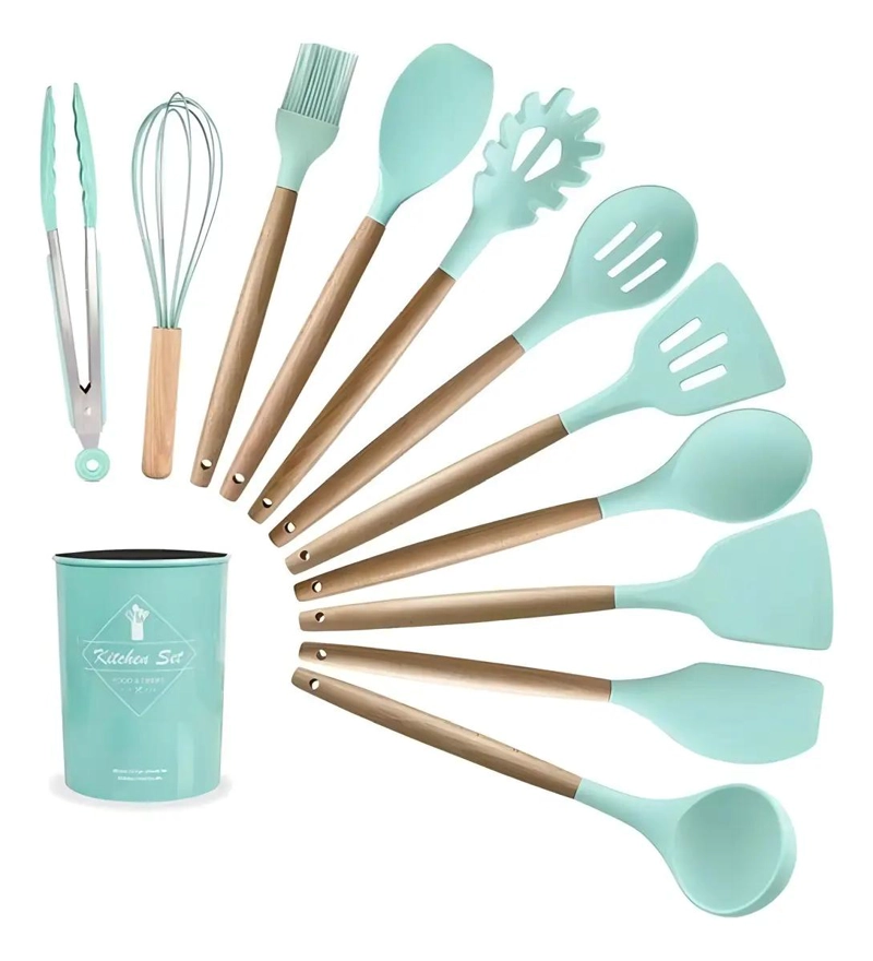 KIT COMPLETO DE UTENSILIOS DE COCINA DE SILICONA CON MANGO ERGONOMICO - 1