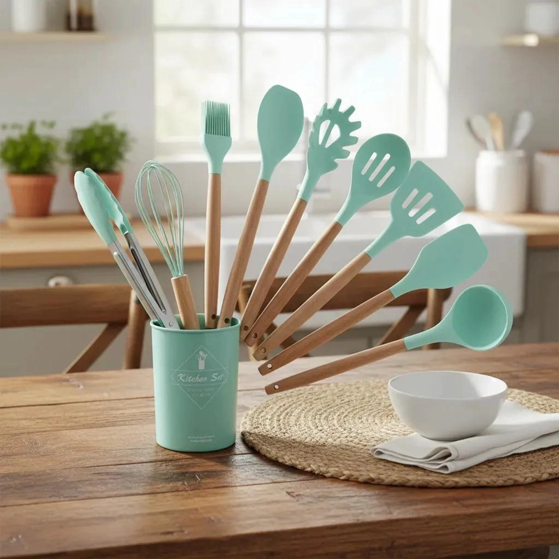KIT COMPLETO DE UTENSILIOS DE COCINA DE SILICONA CON MANGO ERGONOMICO - 5