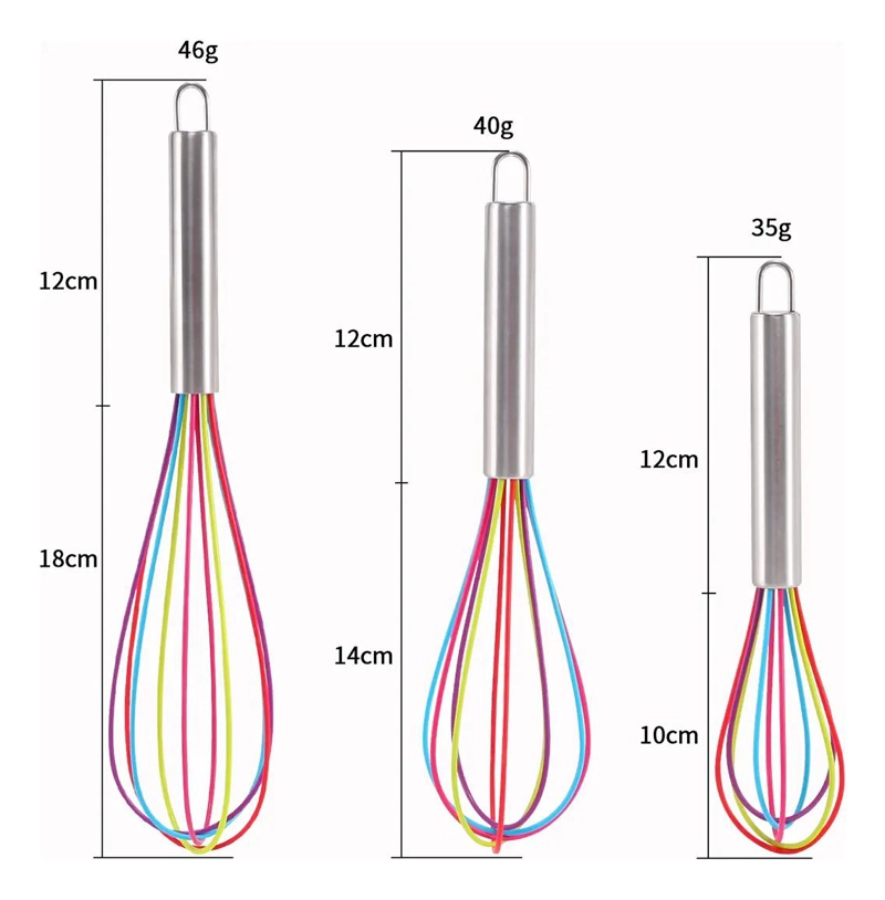 SET DE 3 BATIDORES DE SILICONA CON MANGO DE ACERO INOXIDABLE PARA COCINA Y HORNE - 3