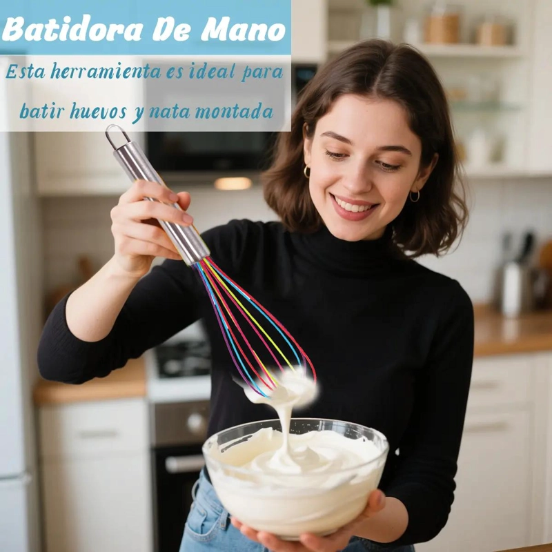 SET DE 3 BATIDORES DE SILICONA CON MANGO DE ACERO INOXIDABLE PARA COCINA Y HORNE - 4