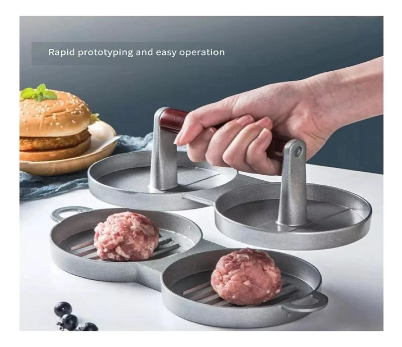 MOLDE PARA PREPARAR HAMBURGUESAS CASERAS CON PRENSA DOBLE PLATEADA - 3