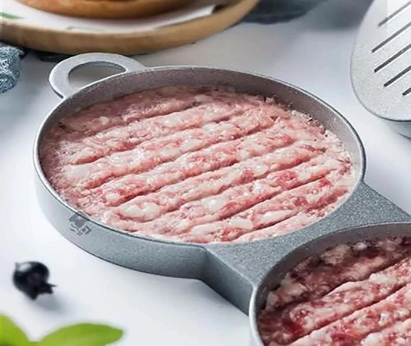 MOLDE PARA PREPARAR HAMBURGUESAS CASERAS CON PRENSA DOBLE PLATEADA - 4