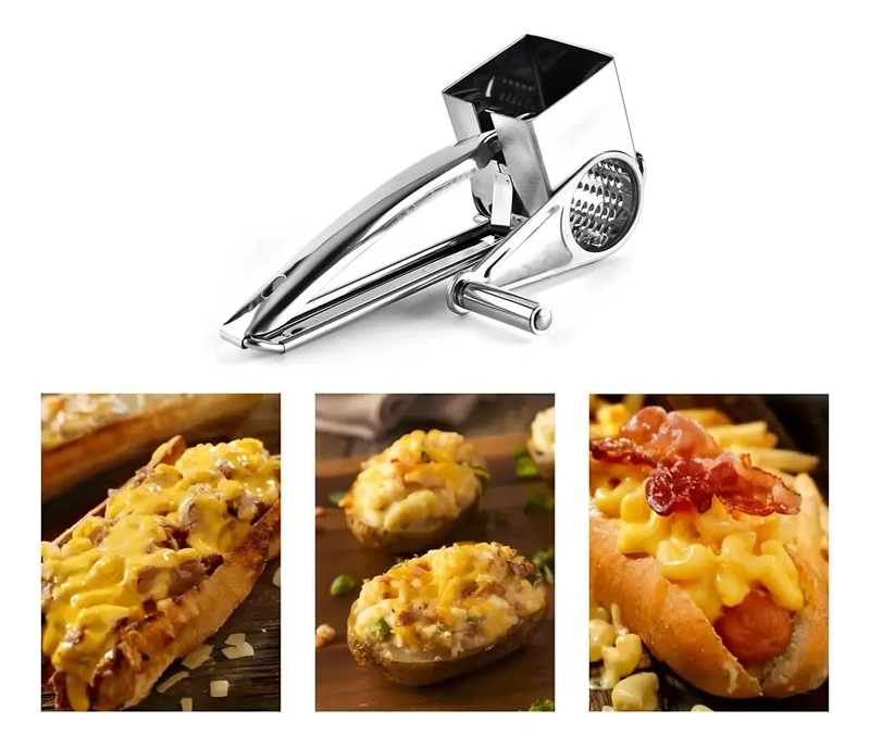 RALLADOR GIRATORIO DE ACERO INOXIDABLE PARA QUESO Y VERDURAS CON RECIPIENTE - 4