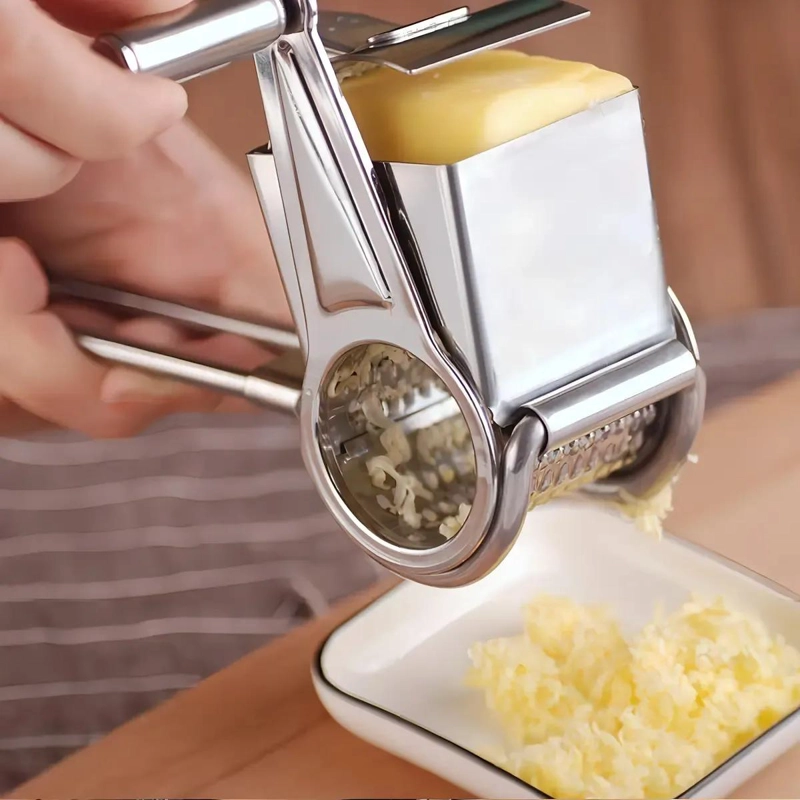 RALLADOR GIRATORIO DE ACERO INOXIDABLE PARA QUESO Y VERDURAS CON RECIPIENTE - 5