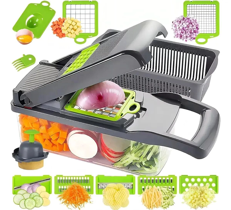 PICADORA MANUAL PARA VERDURAS Y FRUTAS CON RALLADOR Y CORTADOR - 1
