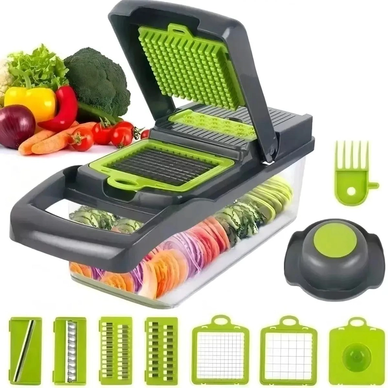 PICADORA MANUAL PARA VERDURAS Y FRUTAS CON RALLADOR Y CORTADOR - 2