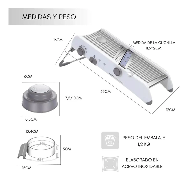 MANDOLINA CORTADORA DE VEGETALES CON RALLADOR Y PICADOR INTEGRADO - 4