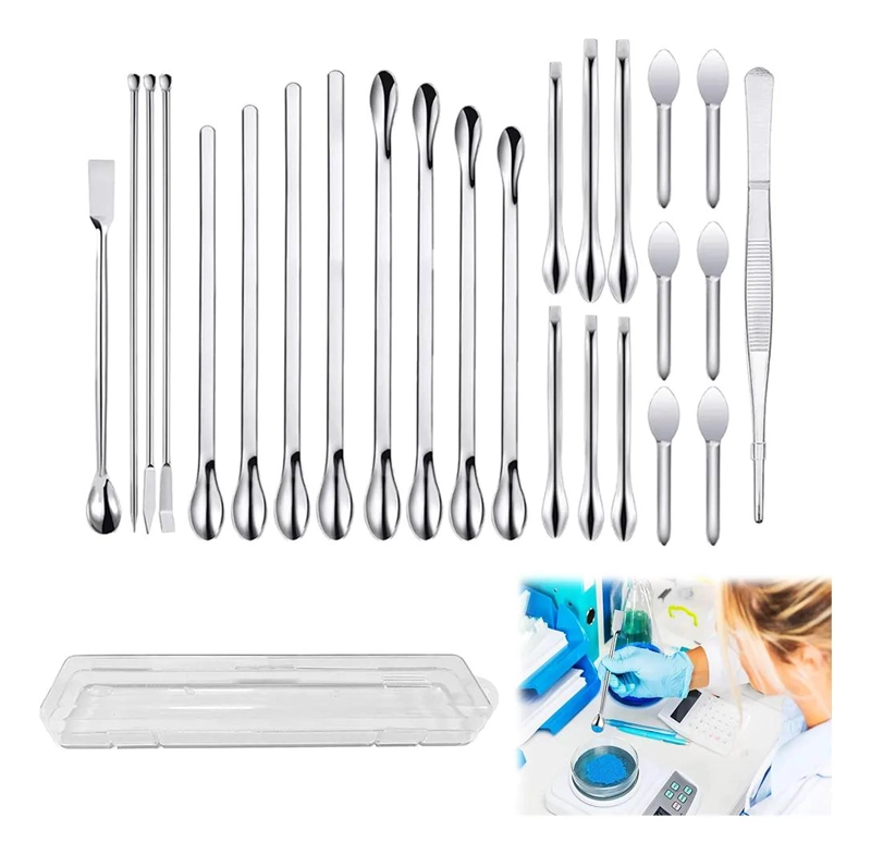 KIT DE 25 ESPATULAS DE ACERO INOXIDABLE PARA LABORATORIO CON CAJA - 1