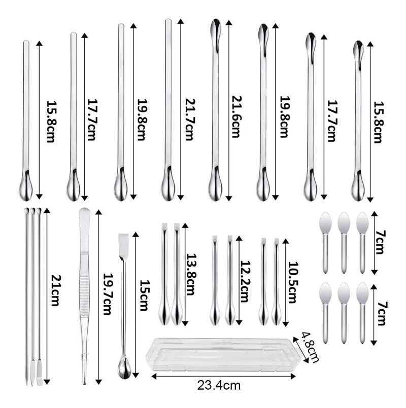 KIT DE 25 ESPATULAS DE ACERO INOXIDABLE PARA LABORATORIO CON CAJA - 2