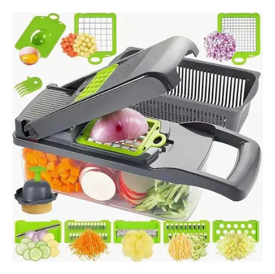 PICADORA MANUAL PARA VERDURAS Y FRUTAS CON RALLADORES Y CORTADOR - 1