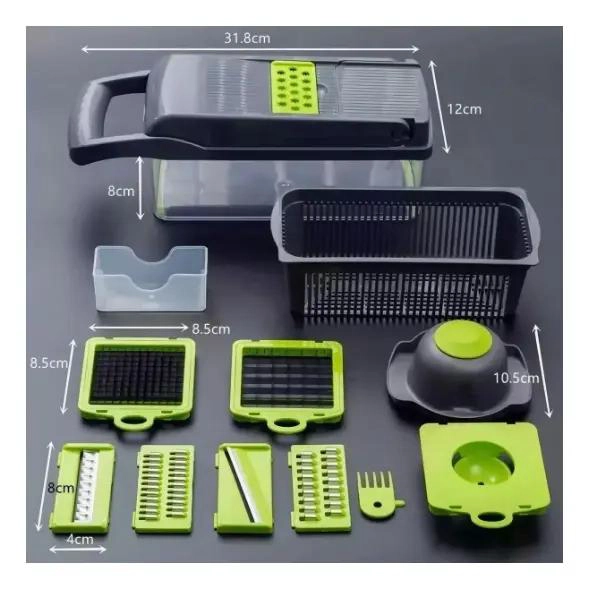 PICADORA MANUAL PARA VERDURAS Y FRUTAS CON RALLADORES Y CORTADOR - 4