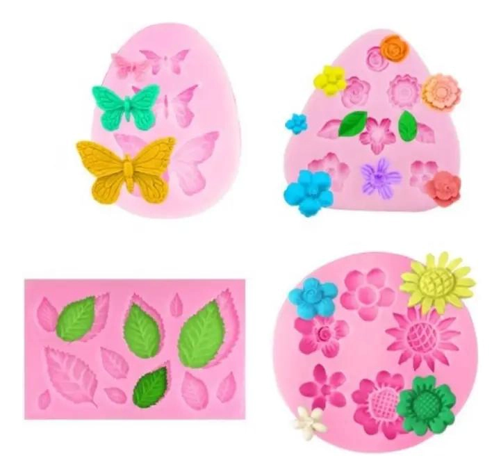 SET DE MOLDES DE SILICONA PARA FONDANT CON DISEÑO DE FLORES EN 4 PIEZAS - 1
