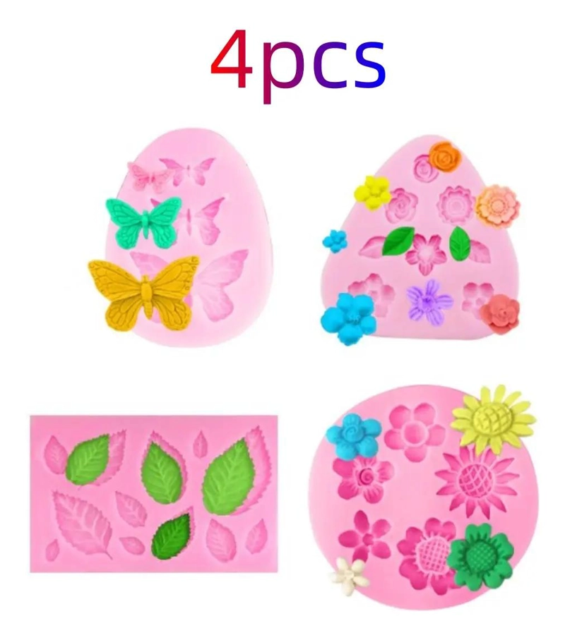 SET DE MOLDES DE SILICONA PARA FONDANT CON DISEÑO DE FLORES EN 4 PIEZAS - 2
