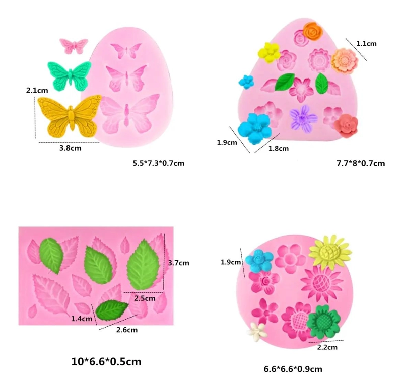 SET DE MOLDES DE SILICONA PARA FONDANT CON DISEÑO DE FLORES EN 4 PIEZAS - 3