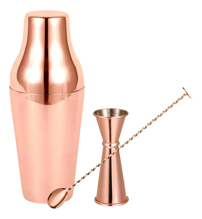 SET DE COCTELERA DE COBRE 500 ML CON MEDIDOR Y CUCHARA PARA BAR - 1